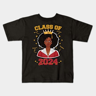 Class of 2024 Black Queen Afro Girl Graduation Senior Kids T-Shirt